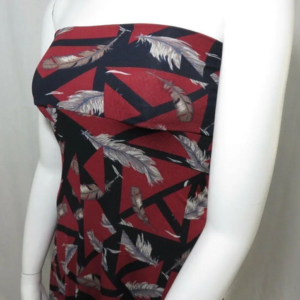 New LuLaRoe Burgundy Black Gray Feather Print 2XS XXS Maxi Skirt Long Made USA